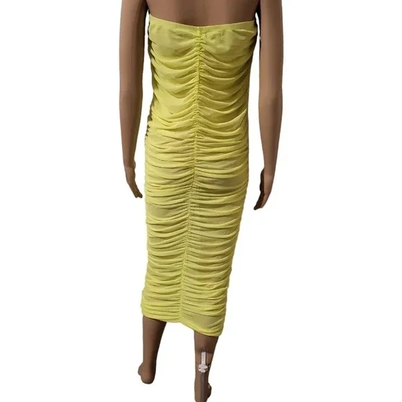 NWOT KTOO Shirring Tube Dress - Highlighter Yellow (Size L) - Picture 5 of 9